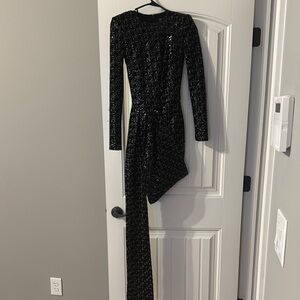 NADINE MERABI Black Asymmetrical Sequin Bodycon Dress